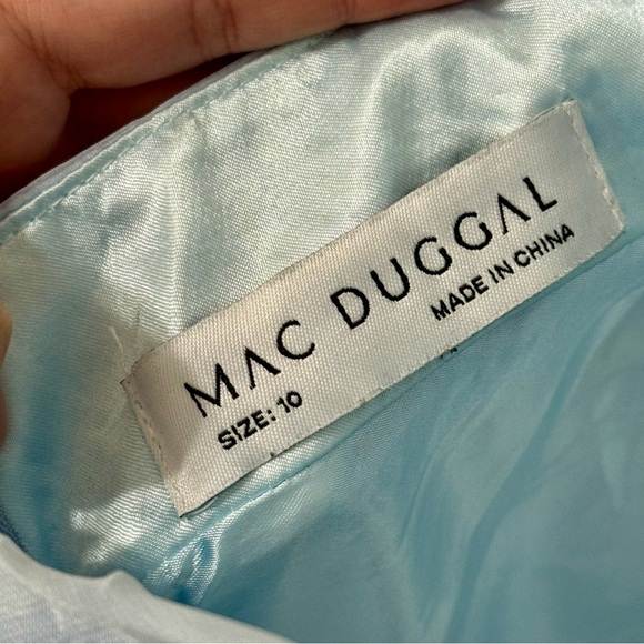 Mac Duggal Ruffle Tiered Cut Out Baby Blue Chiffon Gown Dress Size 10 - Picture 12 of 13